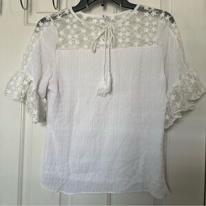 White Blouse with Sheer Floral Detail